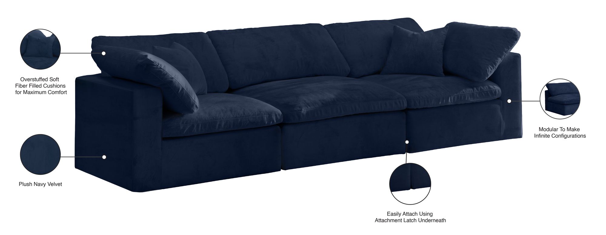 Cozy 119" Velvet Comfort Modular Sofa