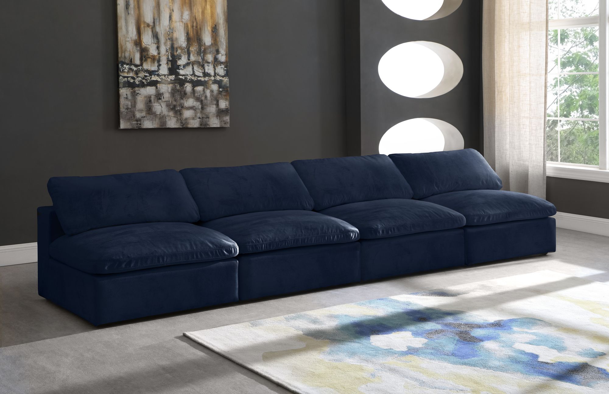 Cozy 156" Armless Velvet Comfort Modular Sofa