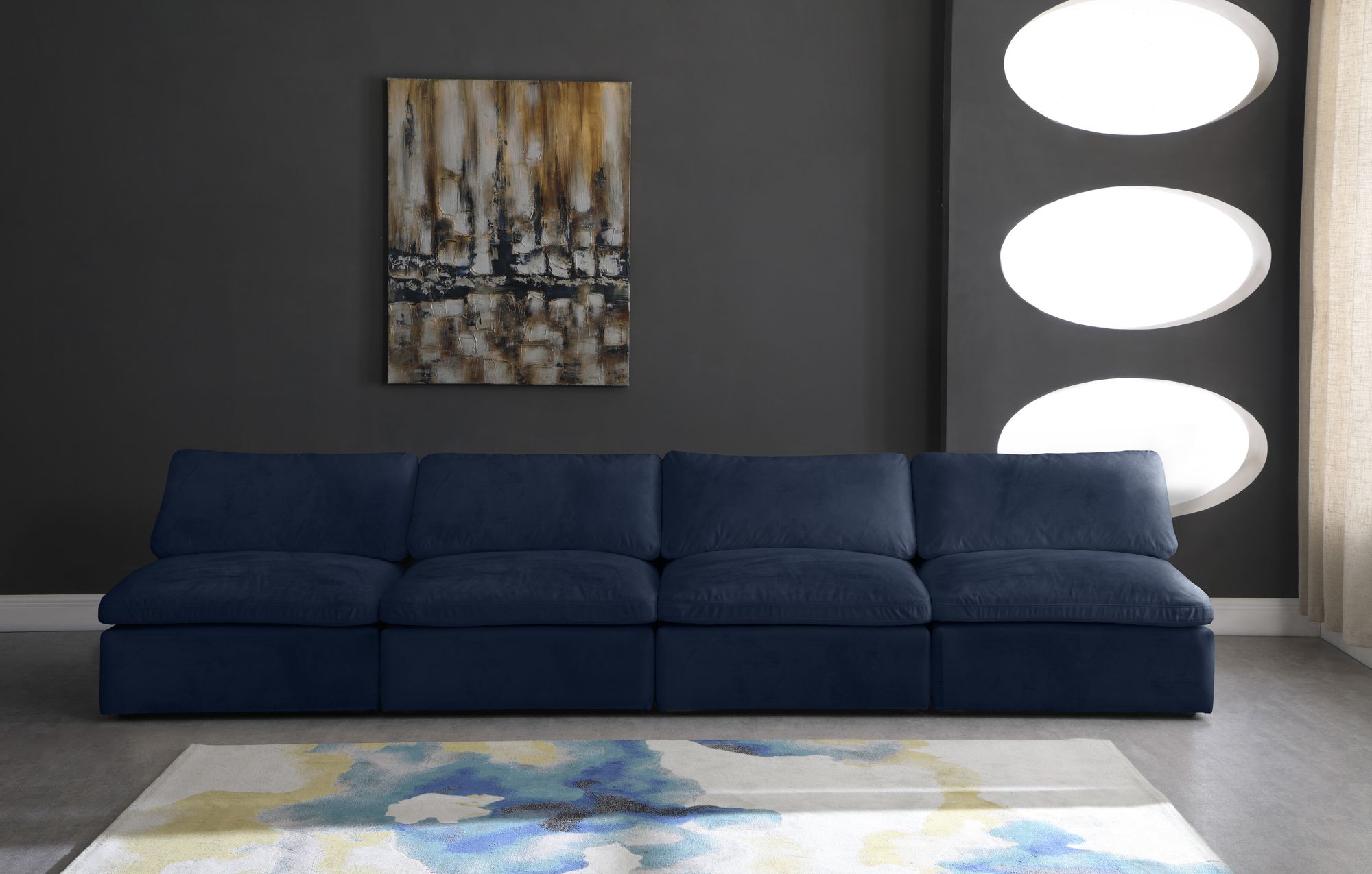 Cozy 156" Armless Velvet Comfort Modular Sofa