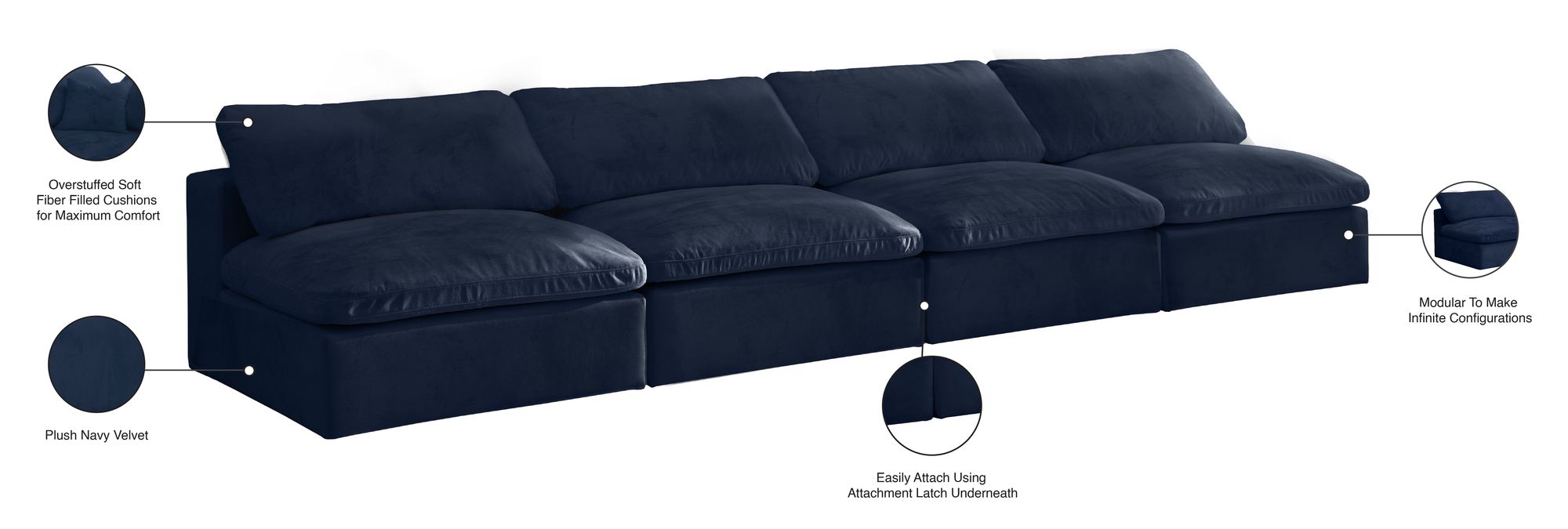 Cozy 156" Armless Velvet Comfort Modular Sofa