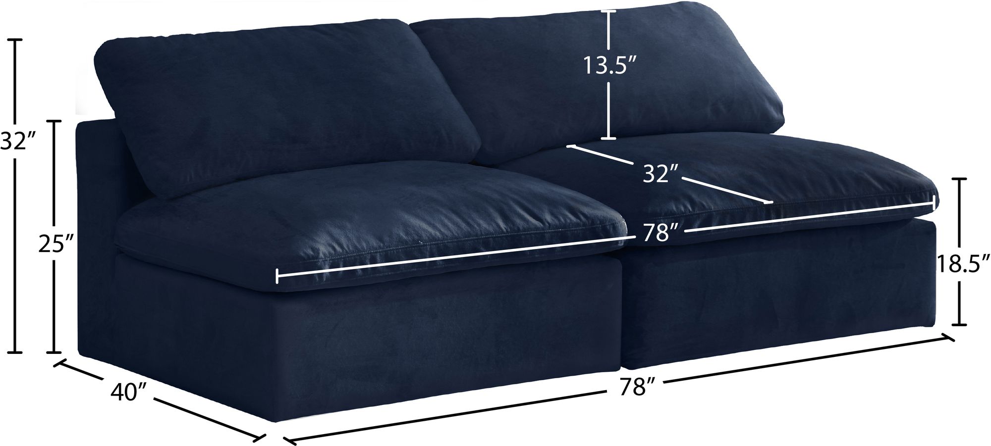 Cozy 78" Armless Velvet Comfort Modular Sofa