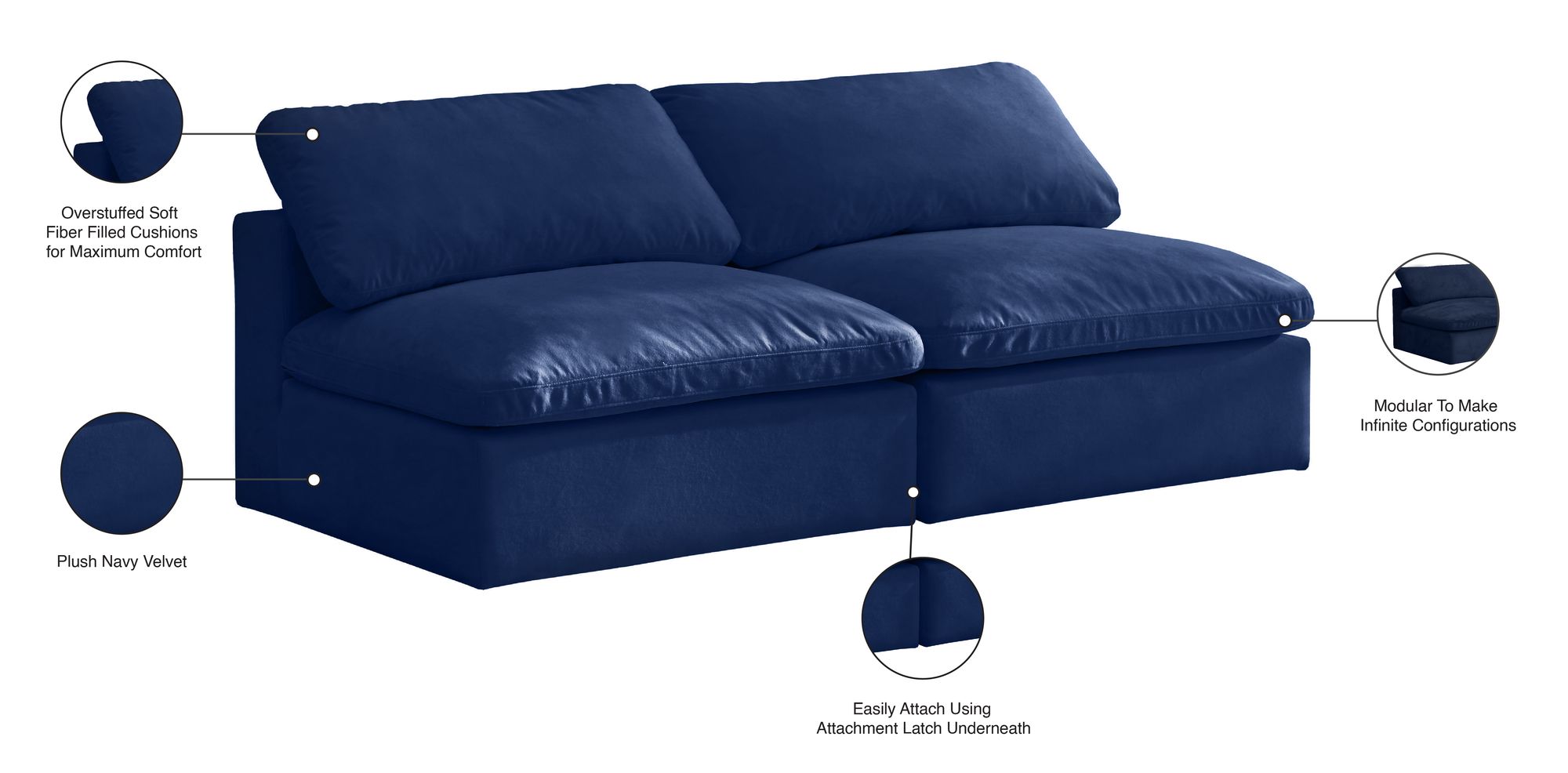 Cozy 78" Armless Velvet Comfort Modular Sofa