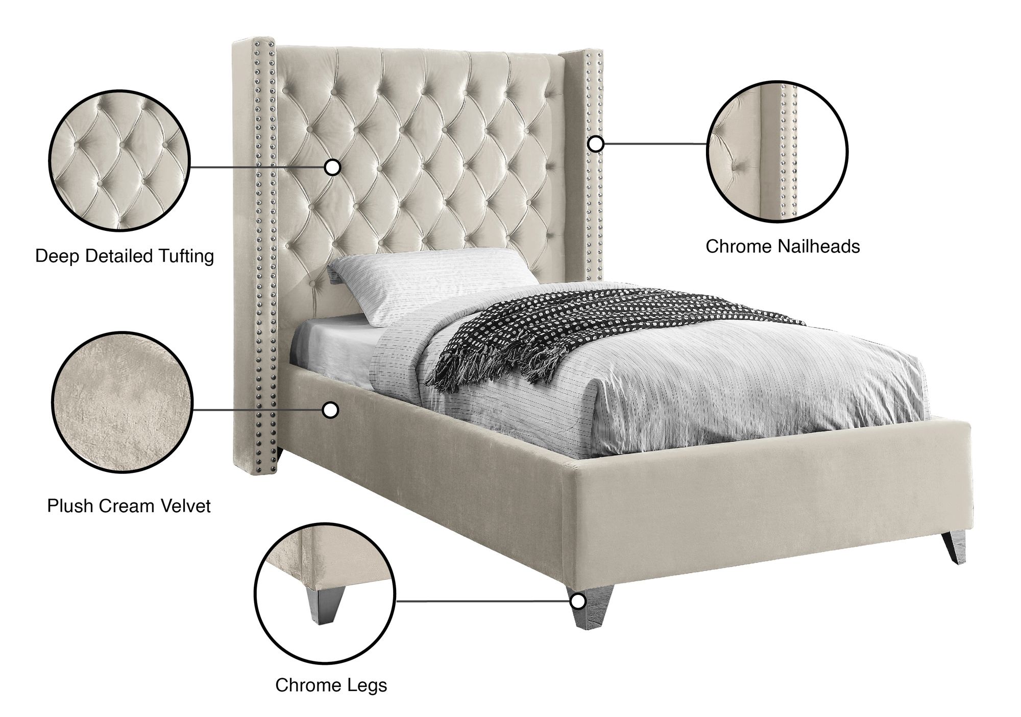 Aiden Velvet Twin Size Bed