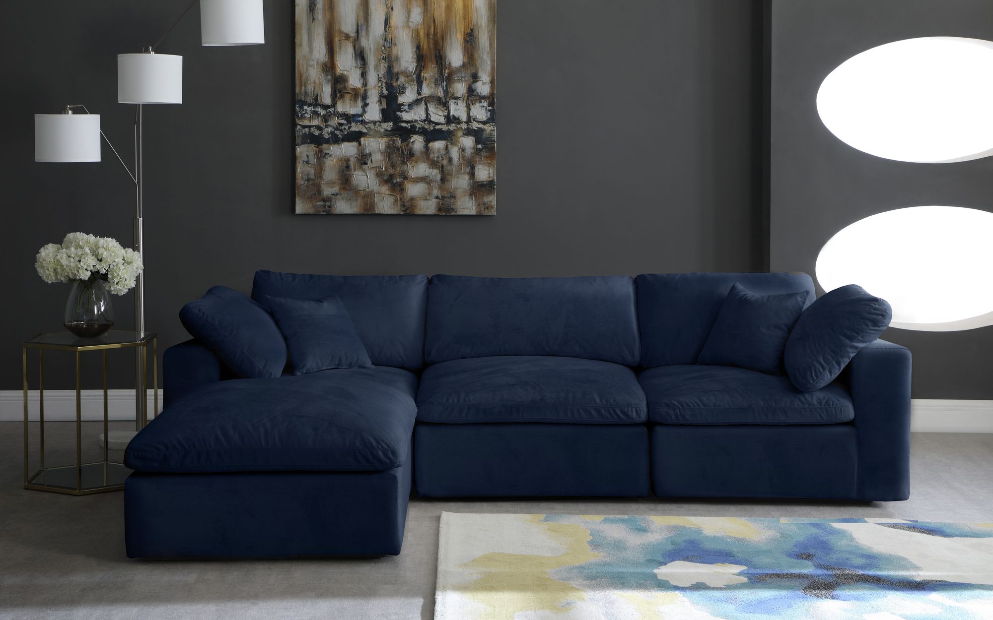Cozy 119" 4-Piece Velvet Comfort Modular Sectional