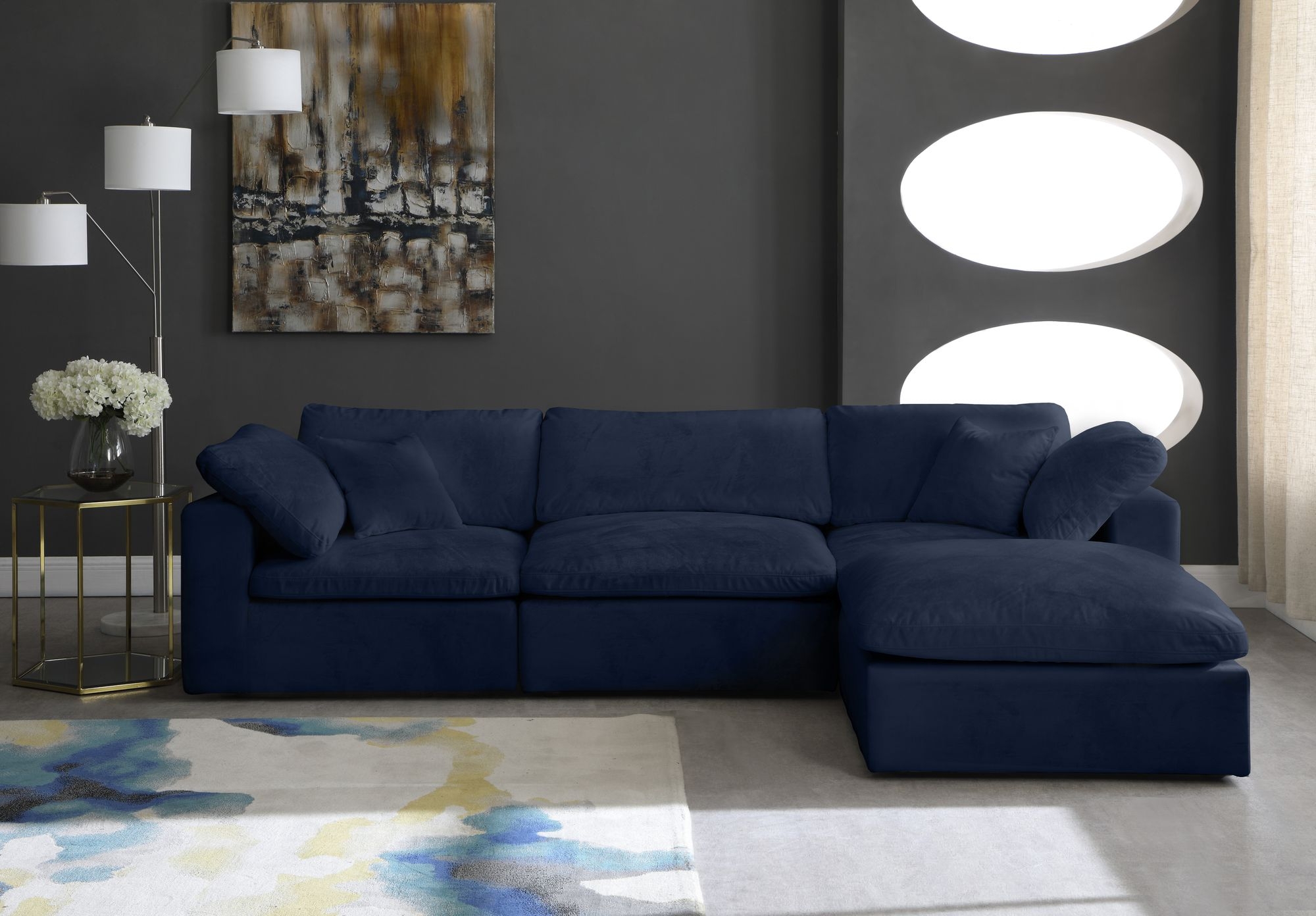 Cozy 119" 4-Piece Velvet Comfort Modular Sectional