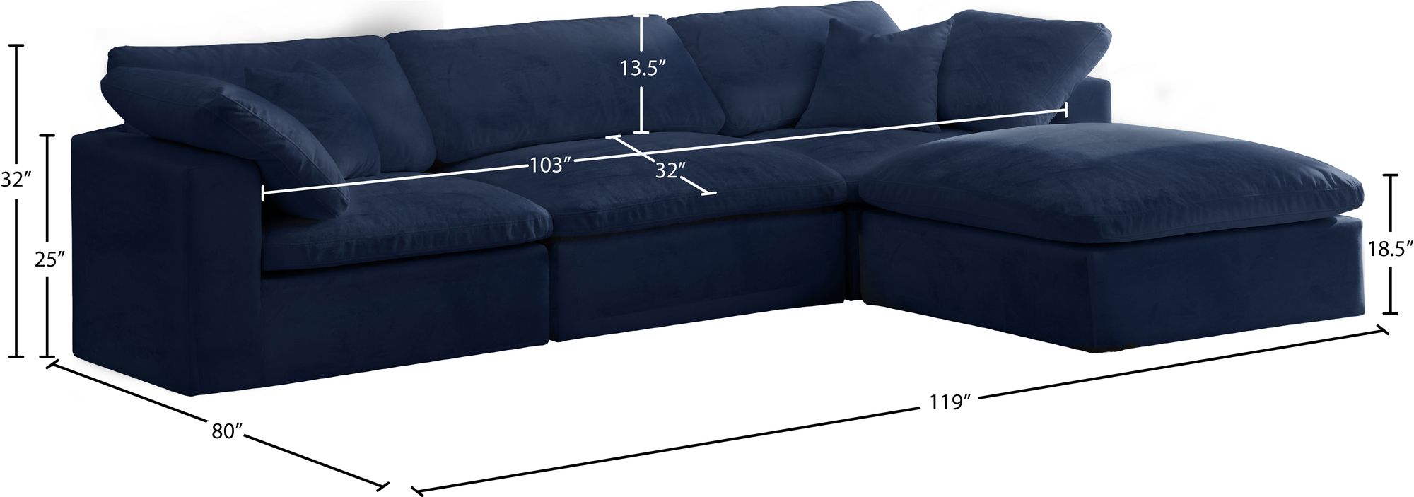 Cozy 119" 4-Piece Velvet Comfort Modular Sectional