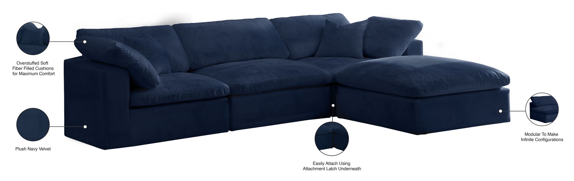 Cozy 119" 4-Piece Velvet Comfort Modular Sectional
