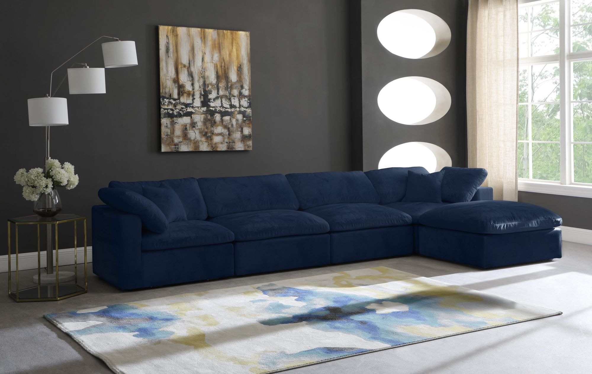 Cozy 158" 5-Piece Velvet Comfort Modular Sectional