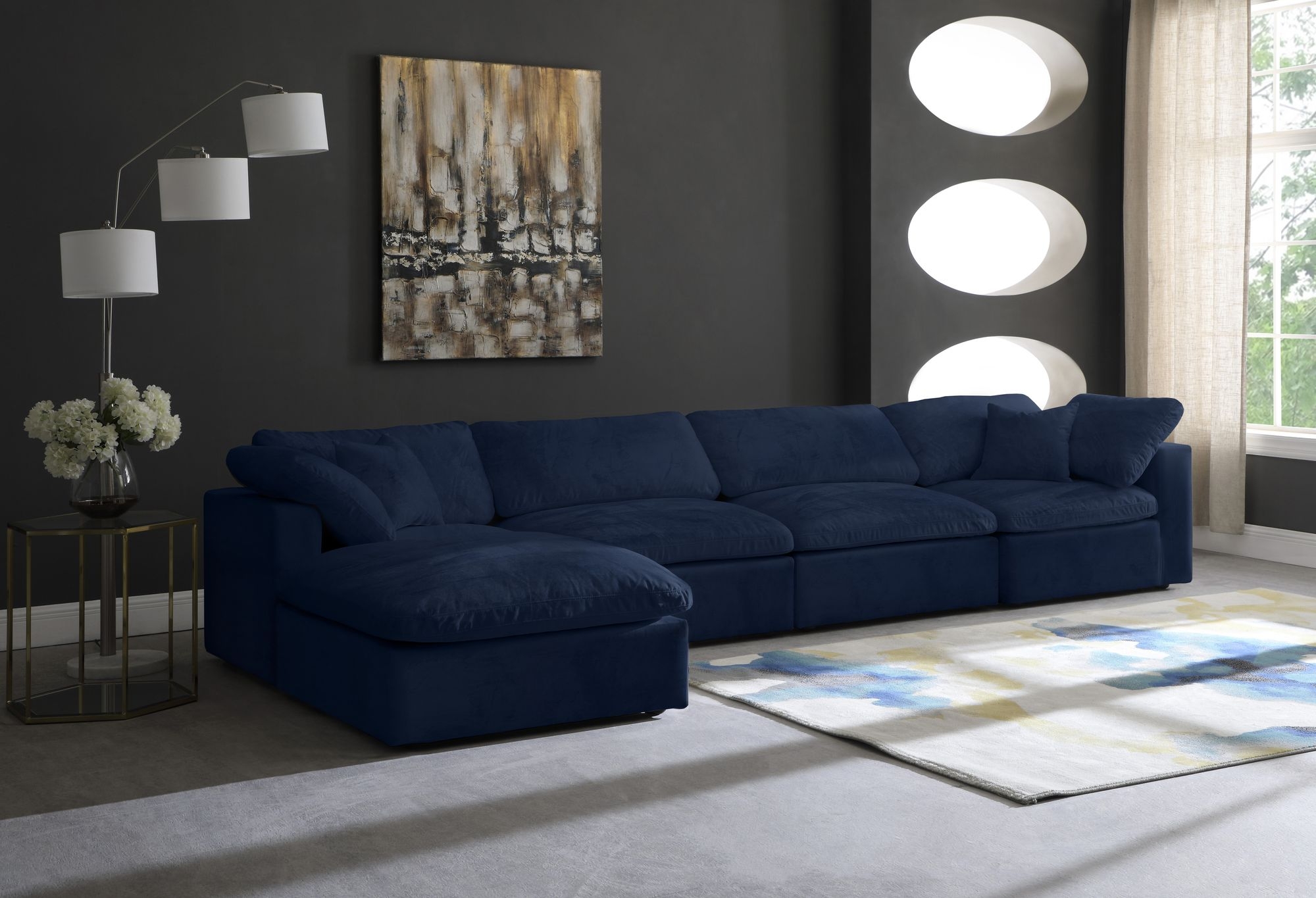 Cozy 158" 5-Piece Velvet Comfort Modular Sectional
