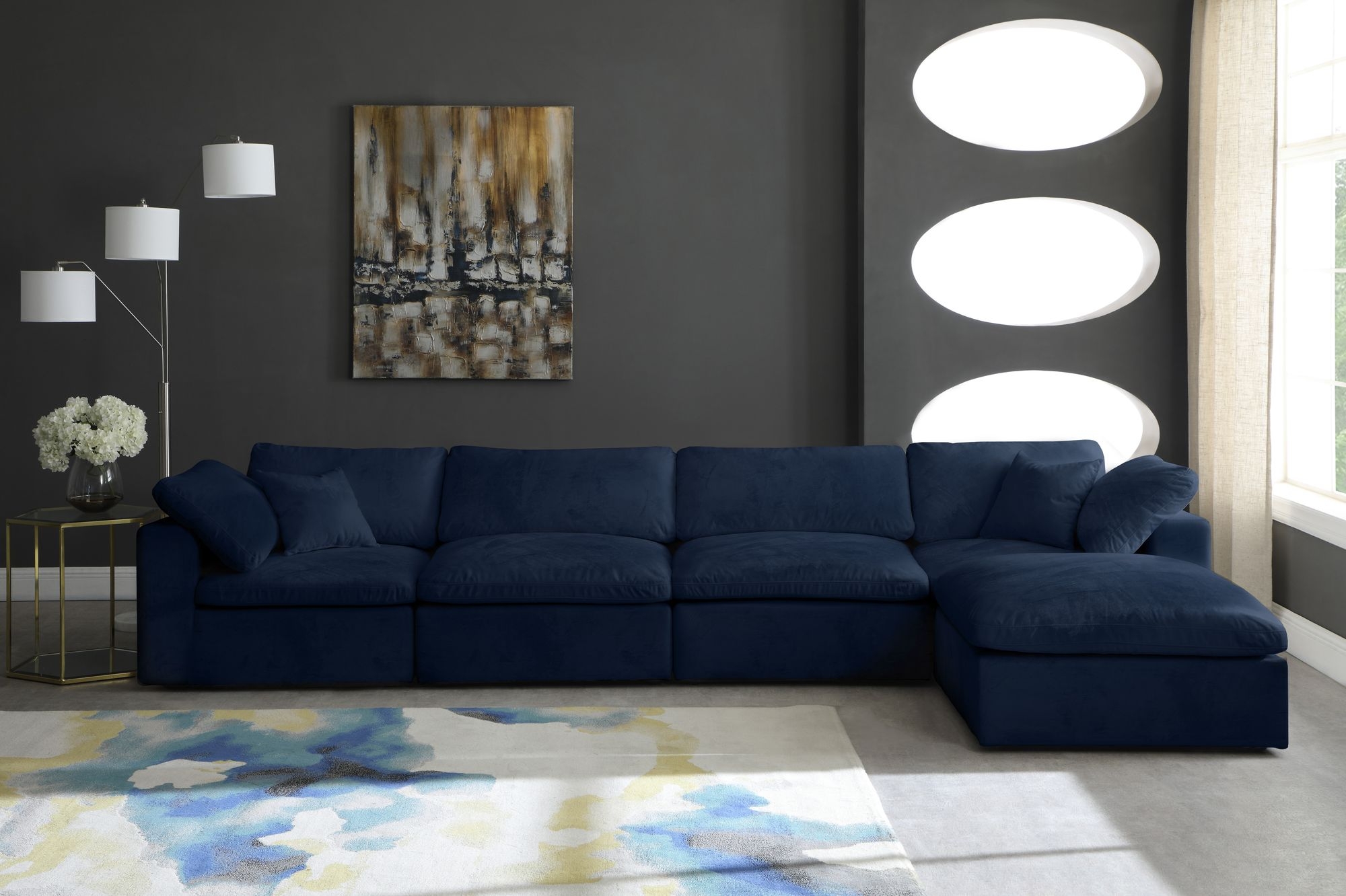Cozy 158" 5-Piece Velvet Comfort Modular Sectional