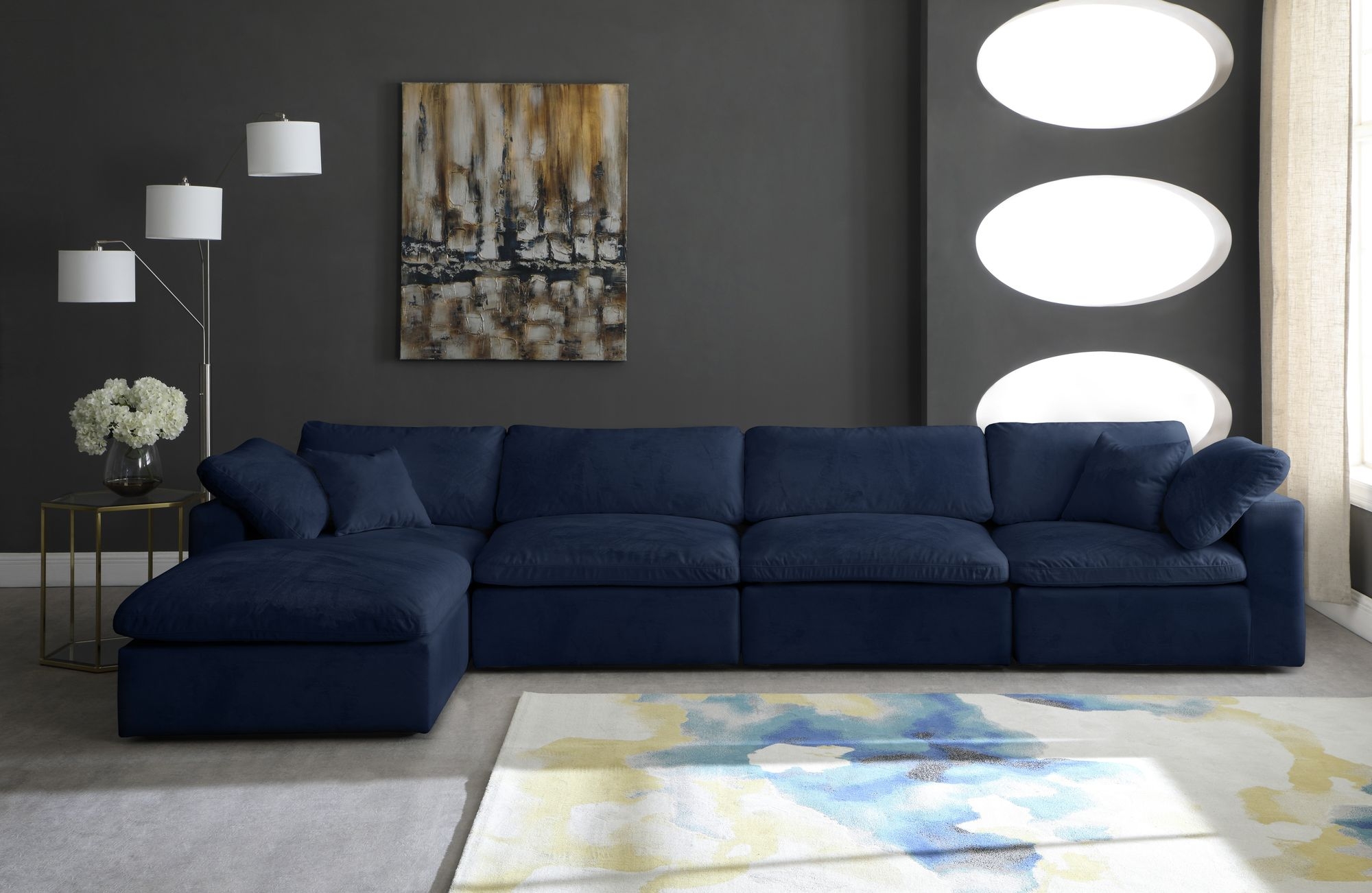 Cozy 158" 5-Piece Velvet Comfort Modular Sectional
