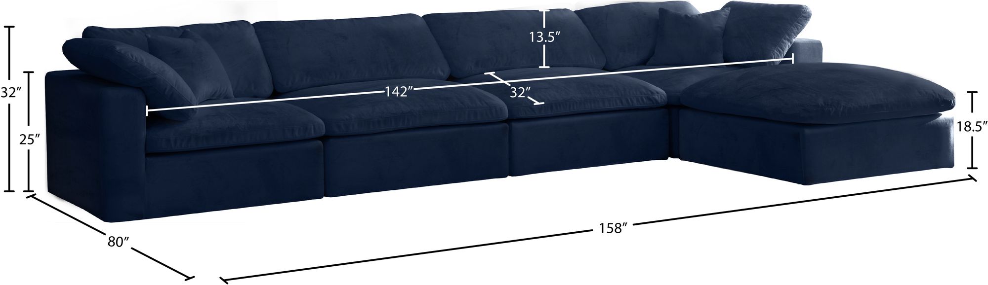 Cozy 158" 5-Piece Velvet Comfort Modular Sectional