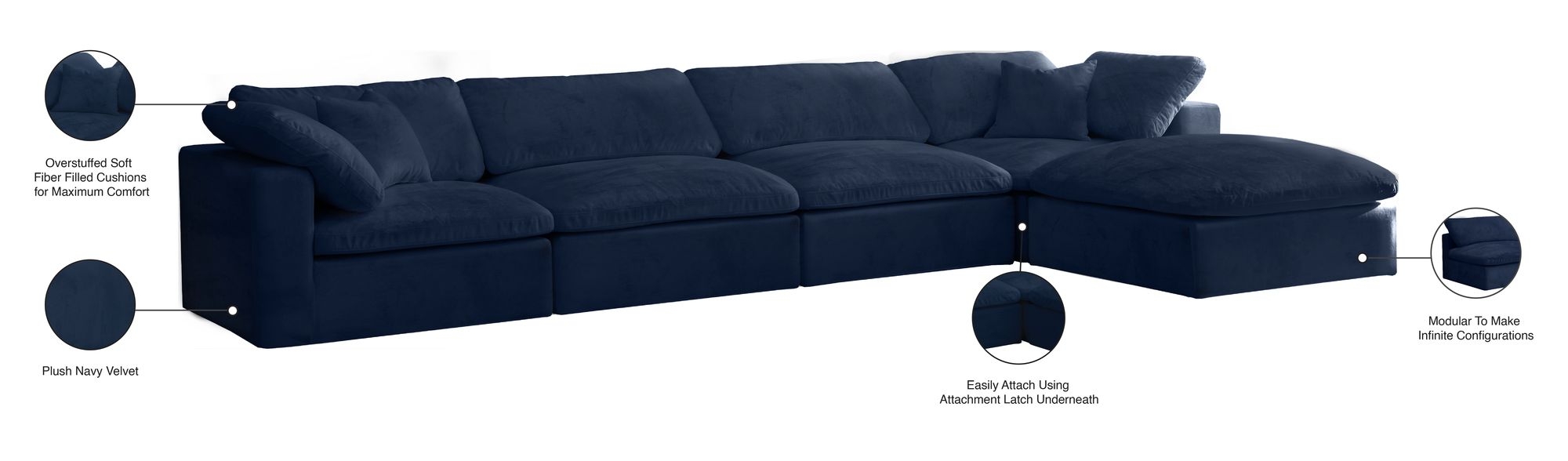 Cozy 158" 5-Piece Velvet Comfort Modular Sectional