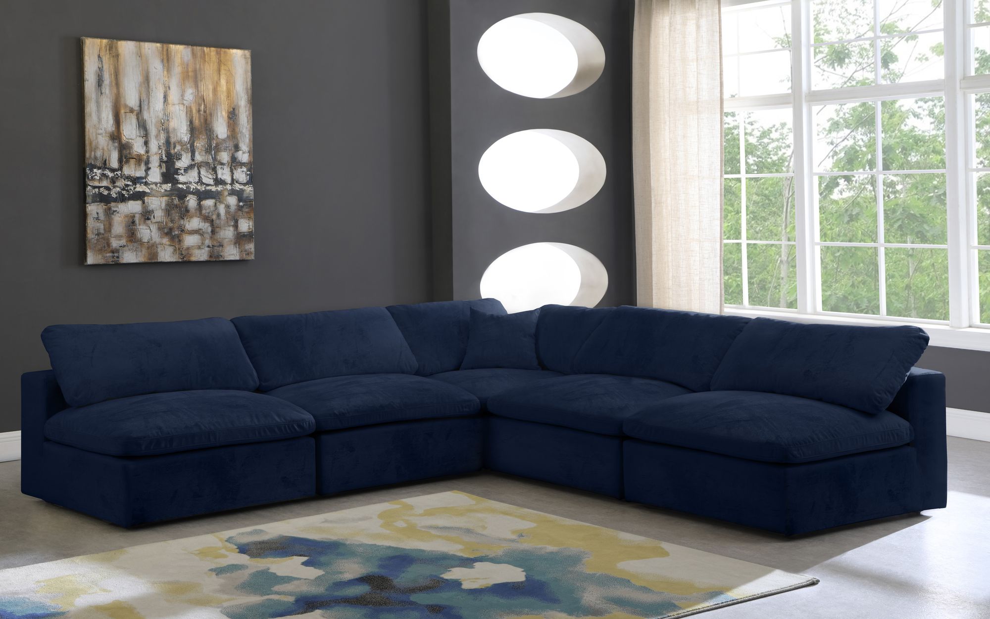 Cozy 118" 5-Piece Velvet Comfort Modular Armless Sectional