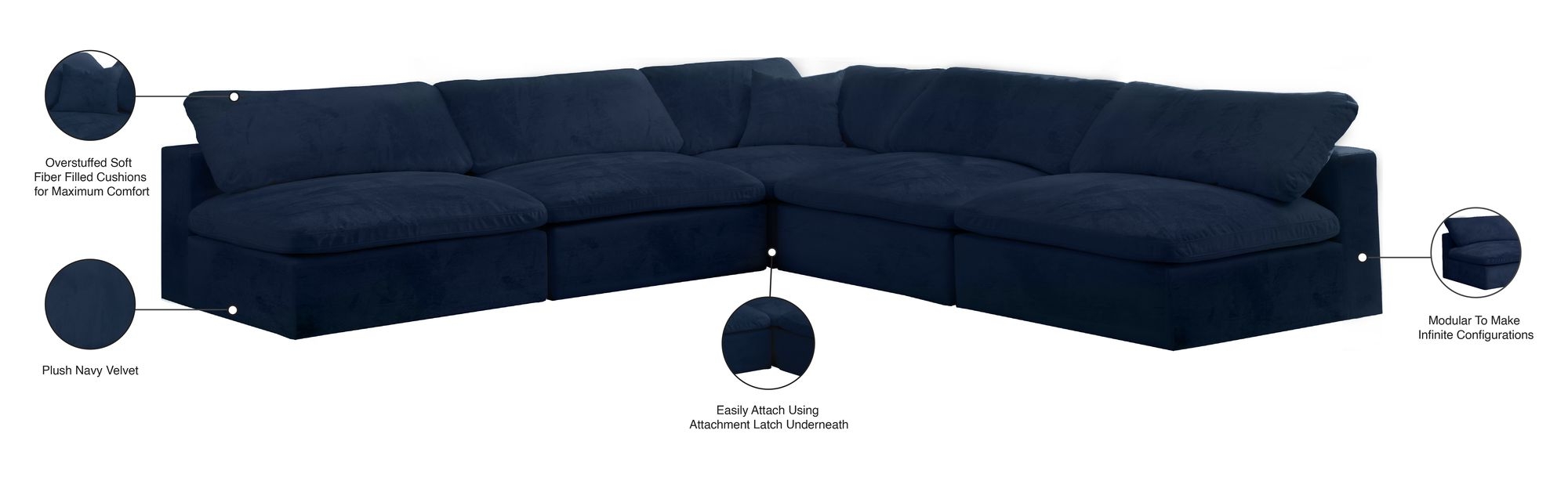 Cozy 118" 5-Piece Velvet Comfort Modular Armless Sectional