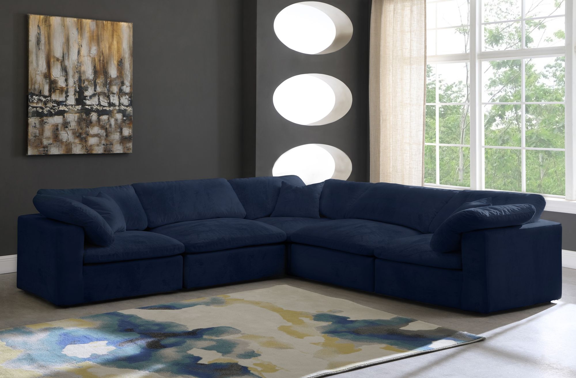 Cozy 119" 5-Piece Velvet Comfort Modular Sectional