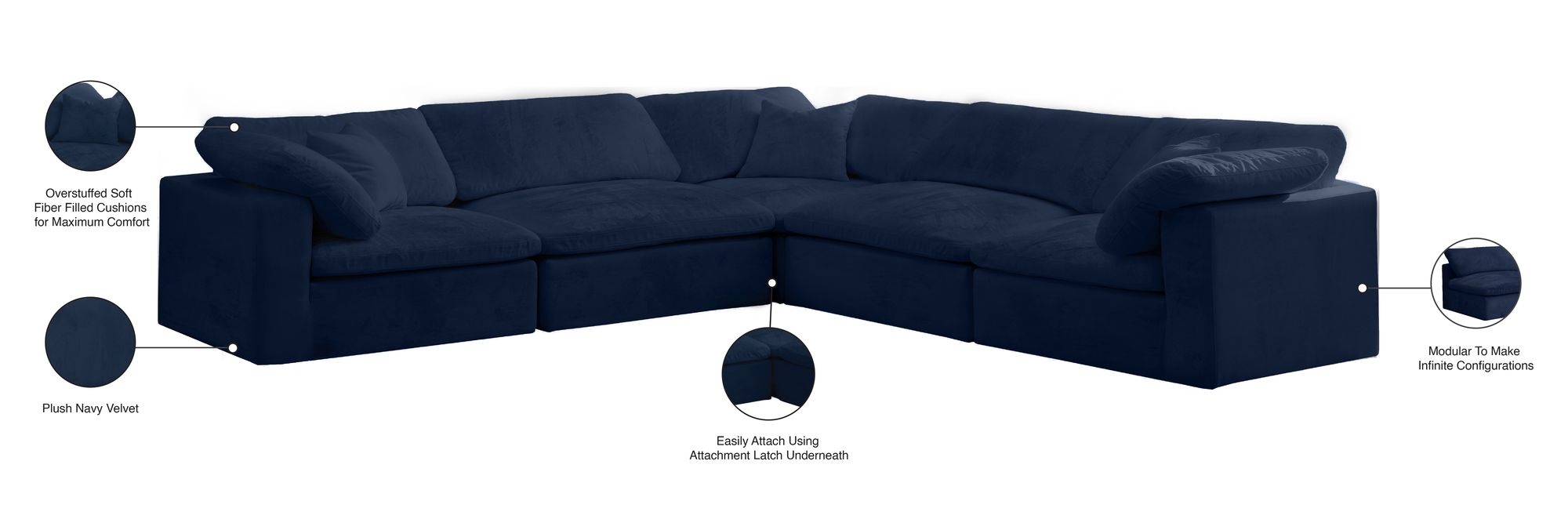 Cozy 119" 5-Piece Velvet Comfort Modular Sectional