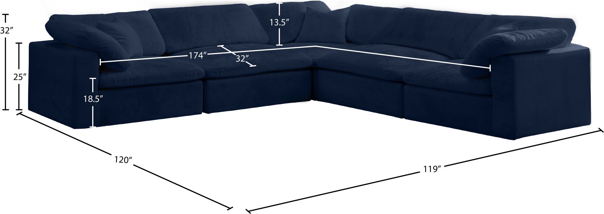 Cozy 119" 5-Piece Velvet Comfort Modular Sectional