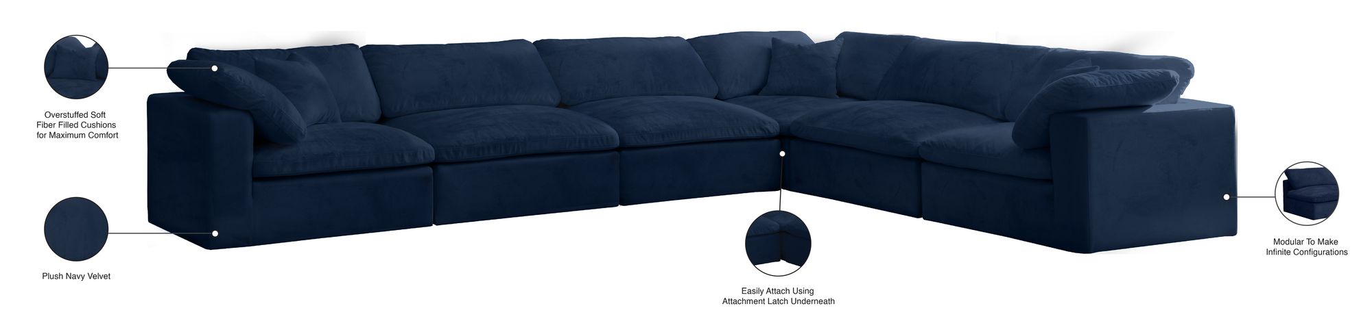Cozy 158" 6-Piece Velvet Comfort Modular Sectional