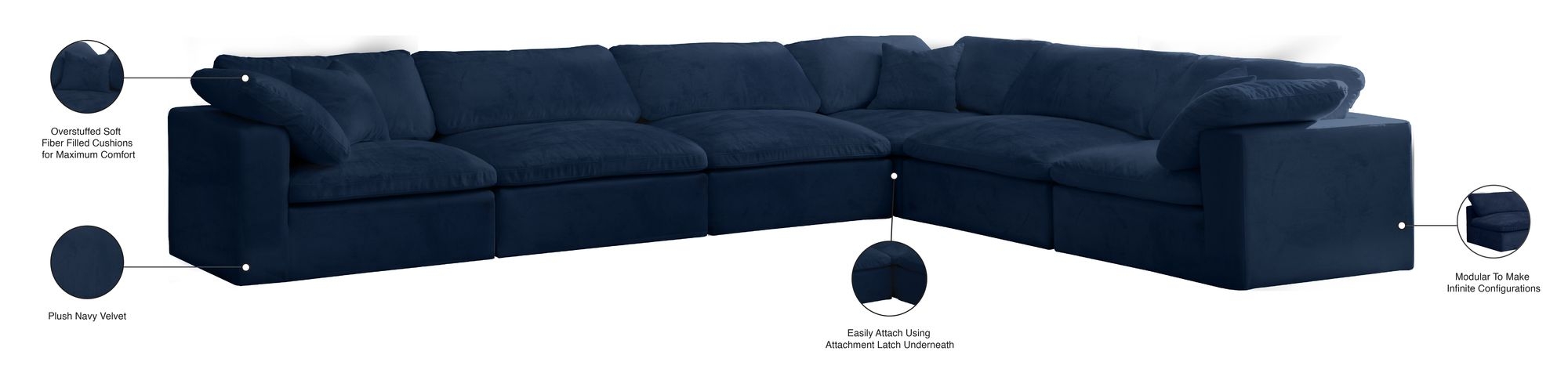 Cozy 158" 6-Piece Velvet Comfort Modular Sectional