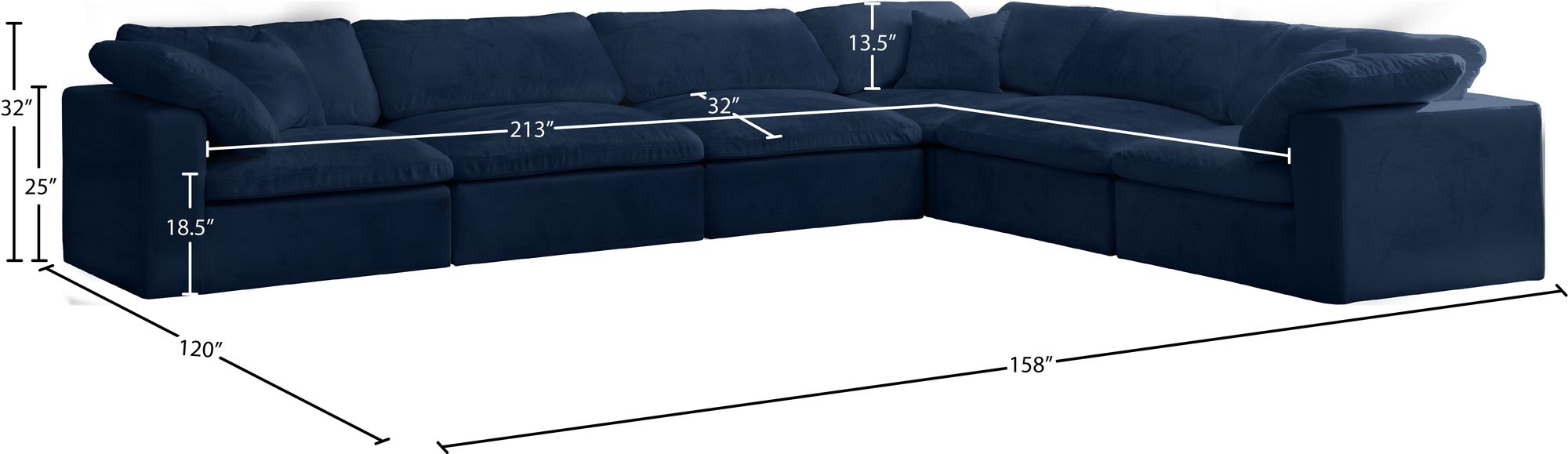 Cozy 158" 6-Piece Velvet Comfort Modular Sectional