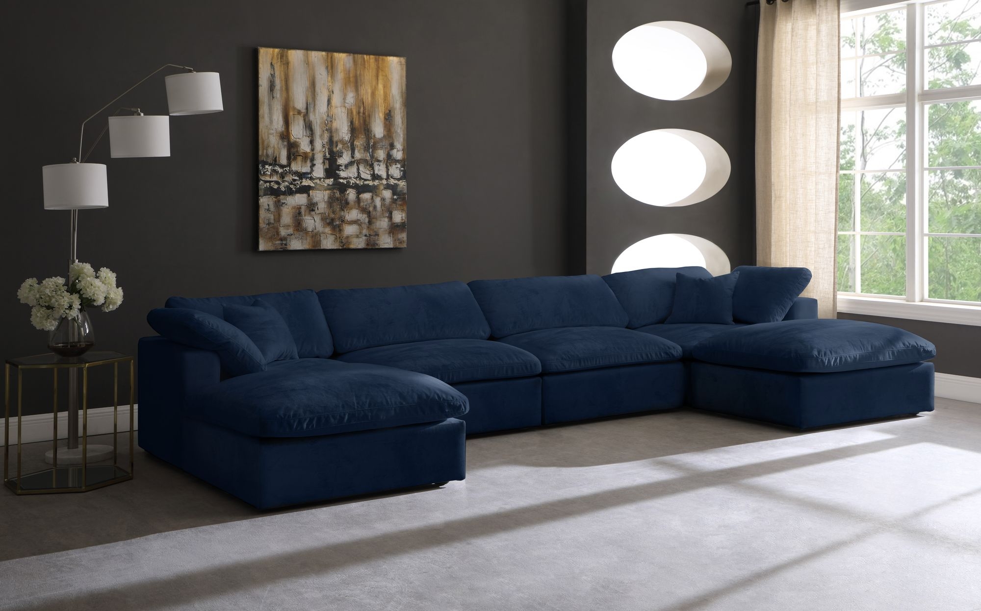 Cozy 158" 6-Piece Velvet Comfort Modular U-Shape Sectional