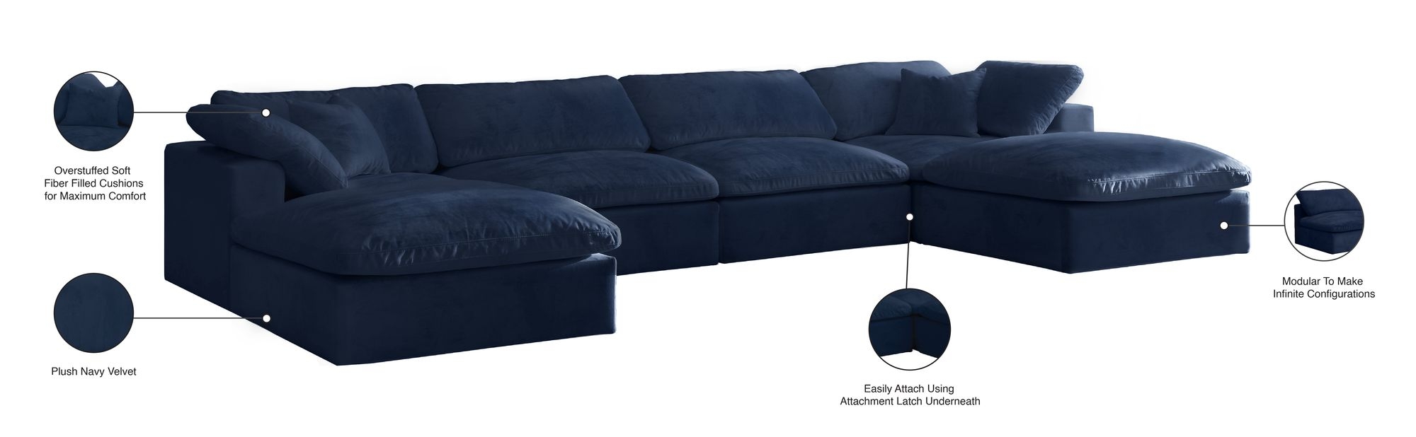 Cozy 158" 6-Piece Velvet Comfort Modular U-Shape Sectional