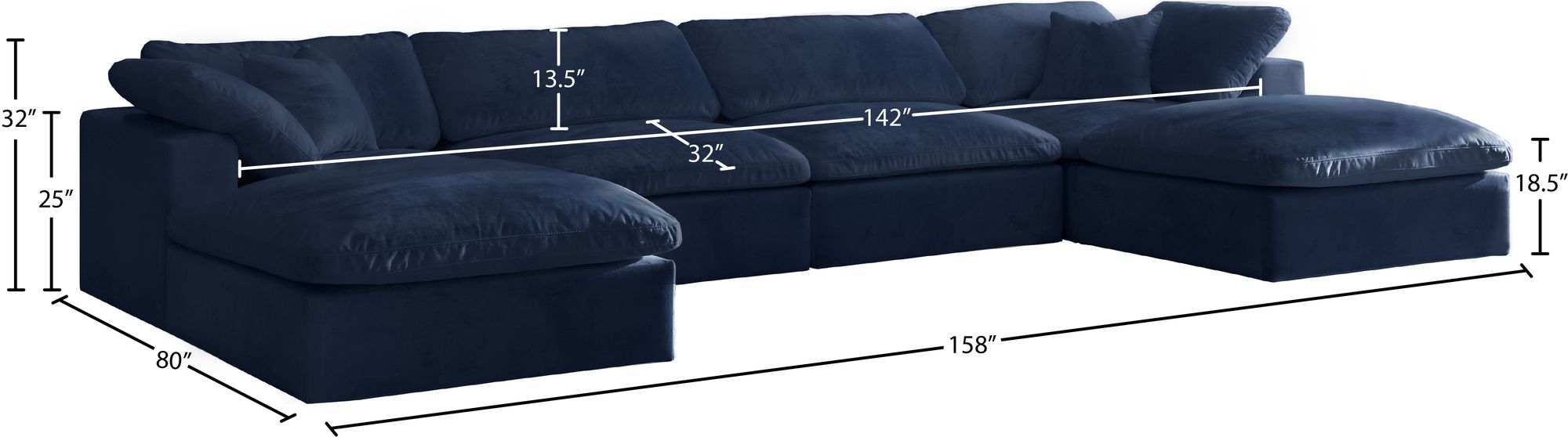 Cozy 158" 6-Piece Velvet Comfort Modular U-Shape Sectional