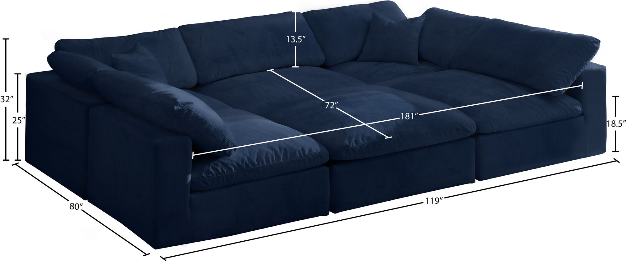 Cozy 119" 6-Piece Velvet Comfort Modular Sectional