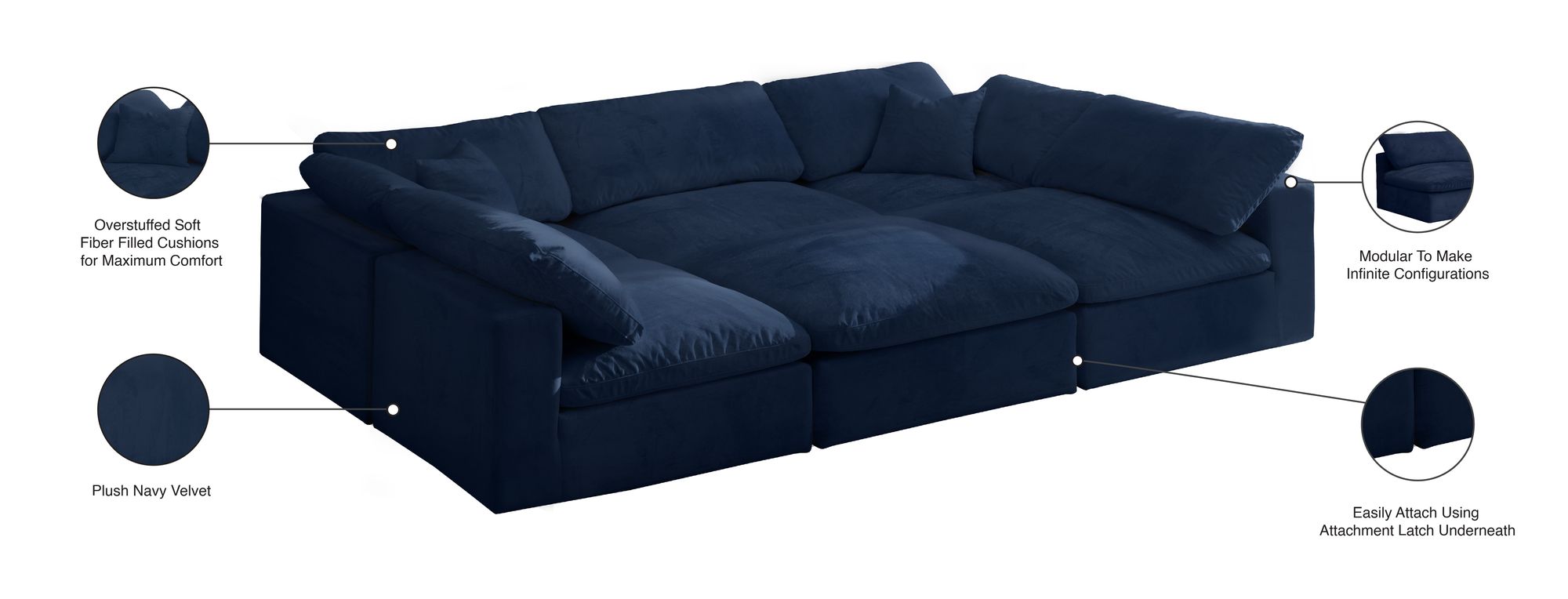 Cozy 119" 6-Piece Velvet Comfort Modular Sectional