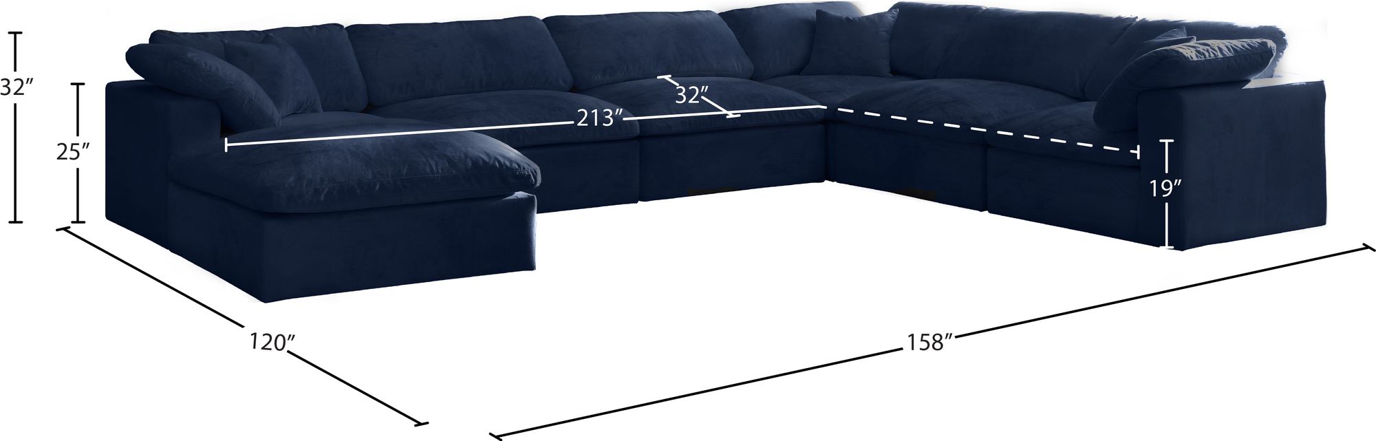 Cozy 158" 7-Piece Velvet Comfort Modular Sectional