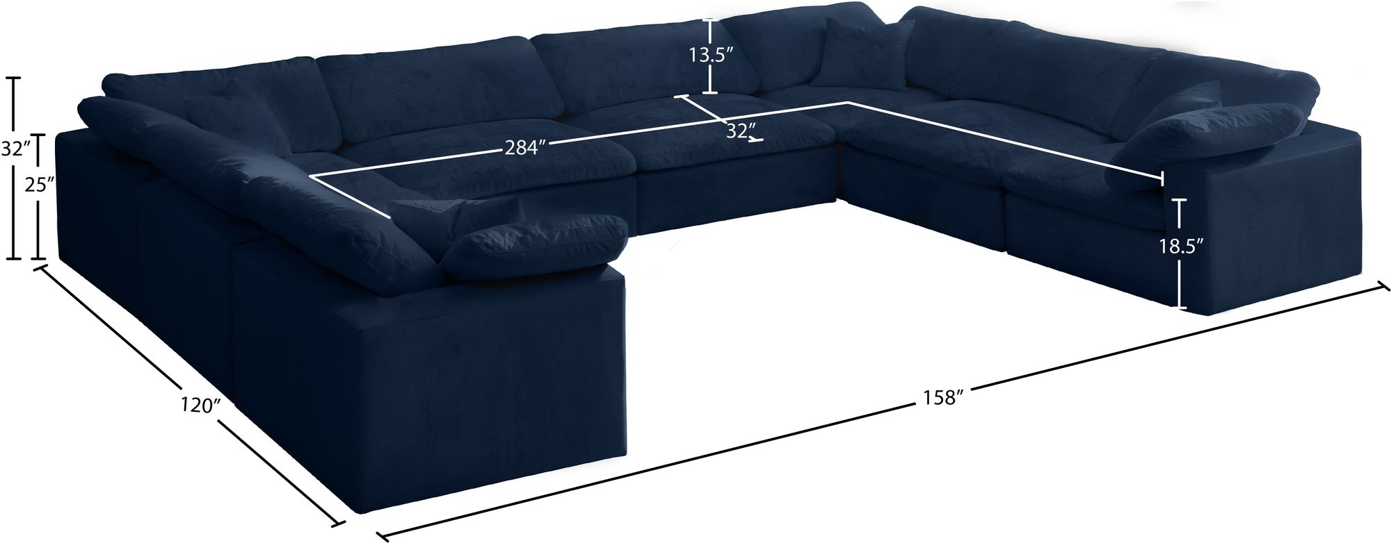 Cozy 158" 8-Piece Velvet Comfort Modular Sectional