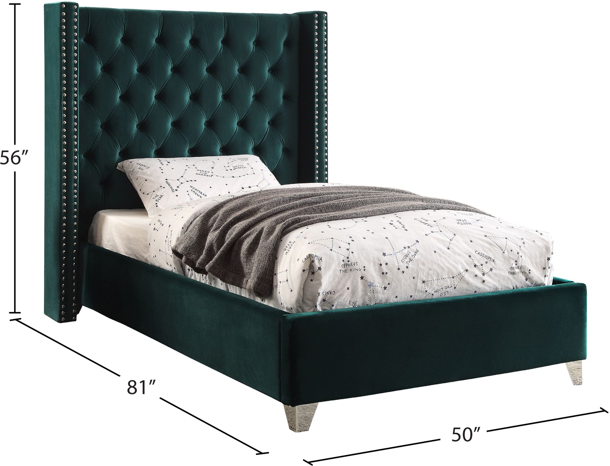 Aiden Velvet Twin Size Bed