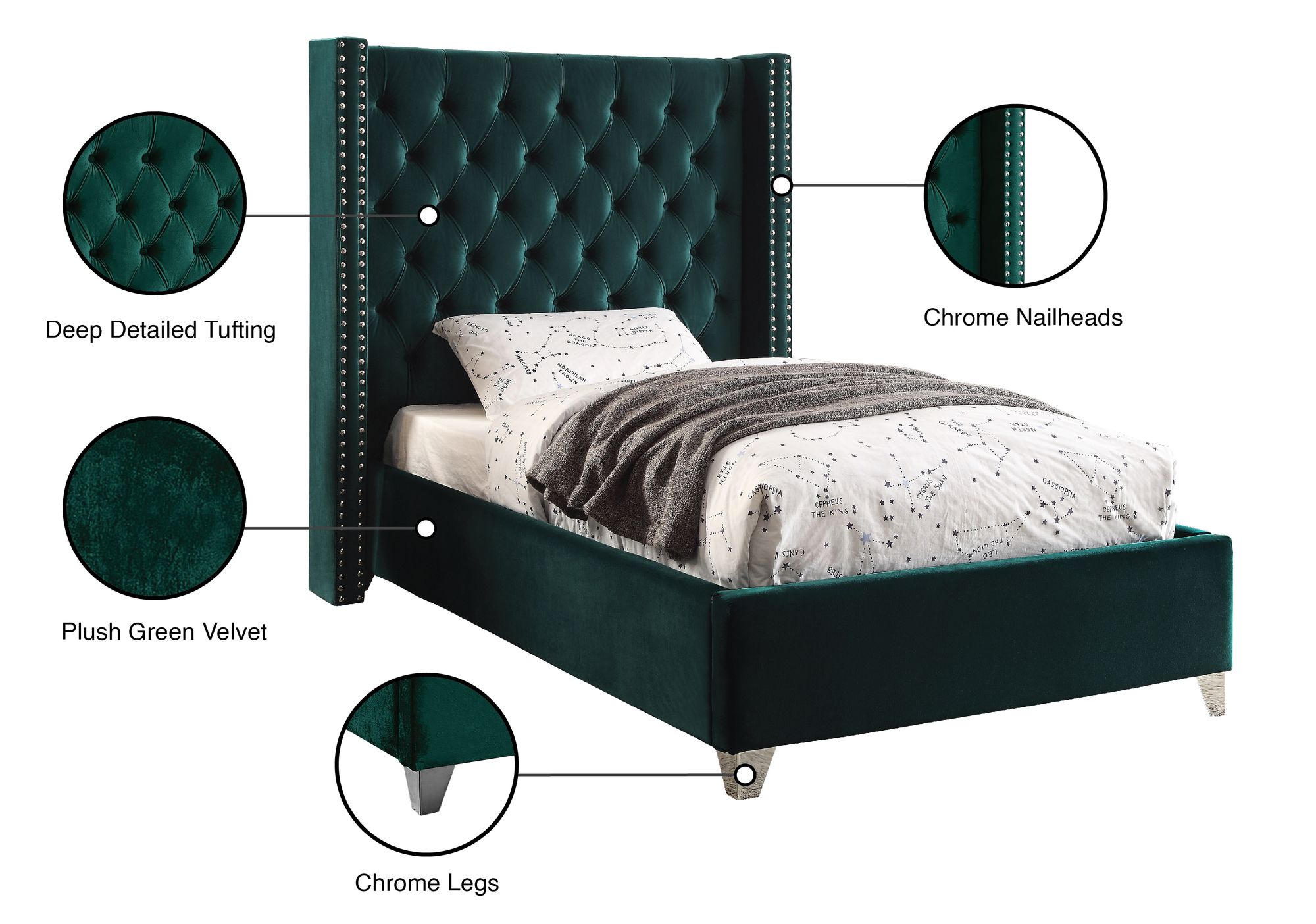 Aiden Velvet Twin Size Bed