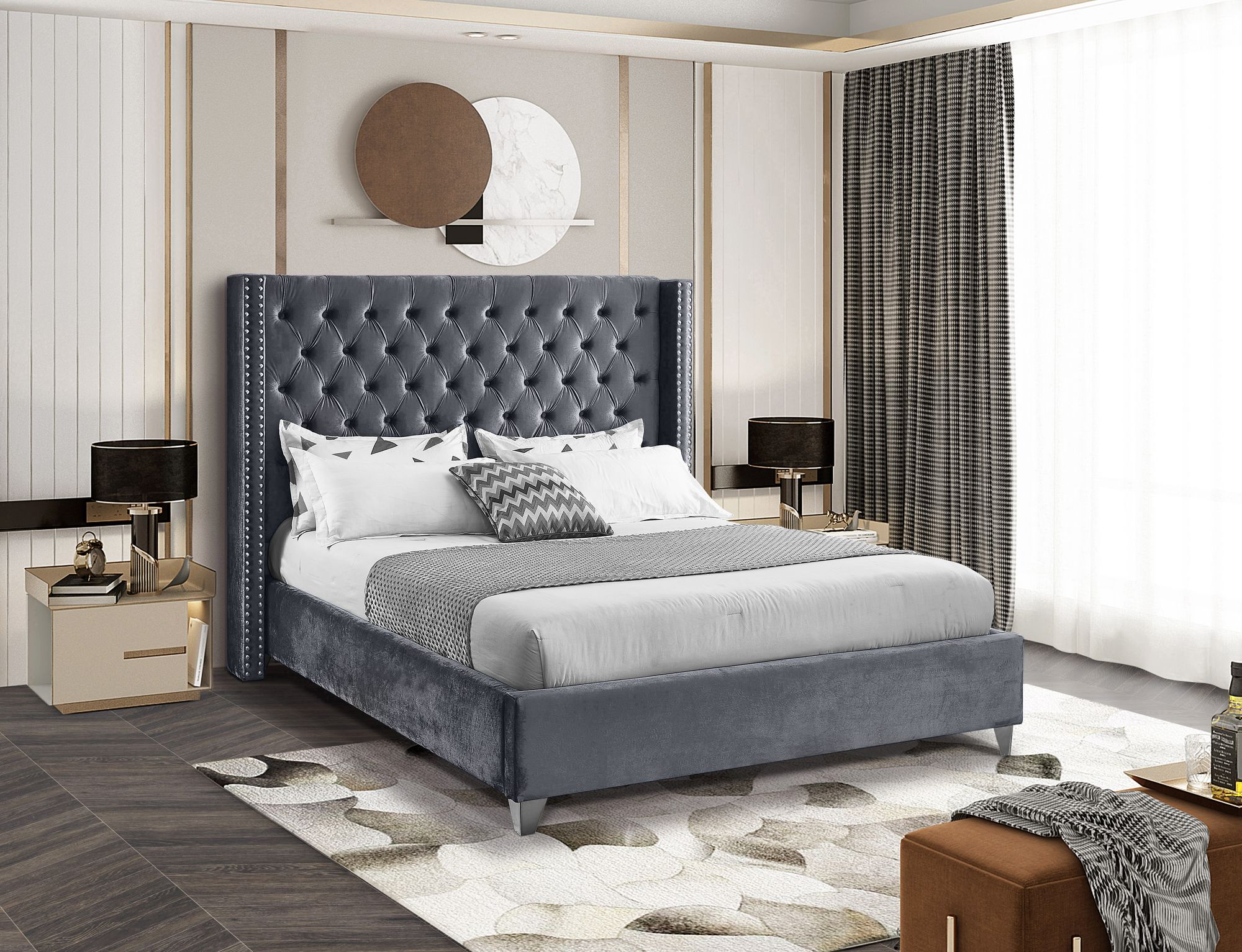Aiden Velvet Queen Size Bed
