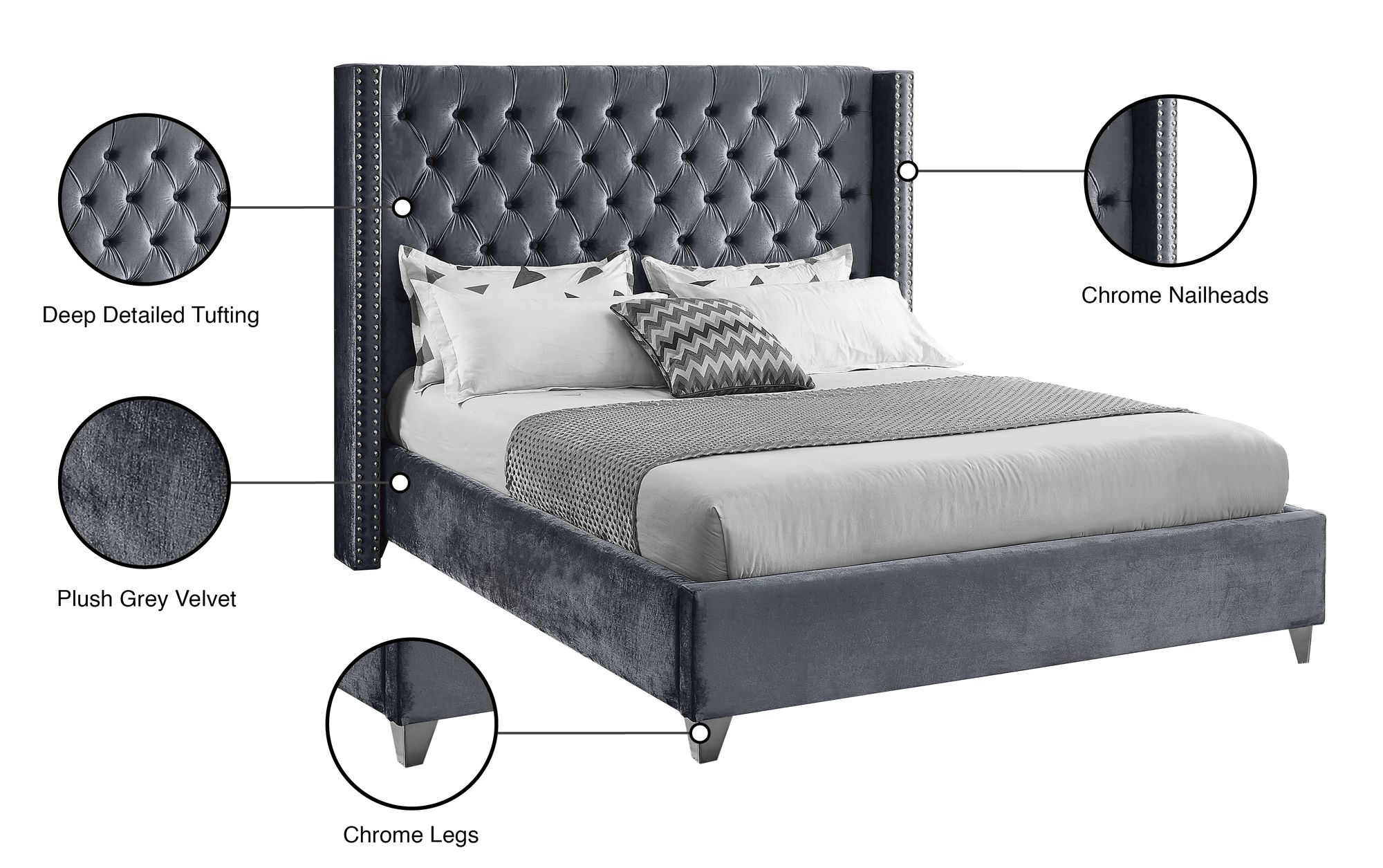 Aiden Velvet Queen Size Bed