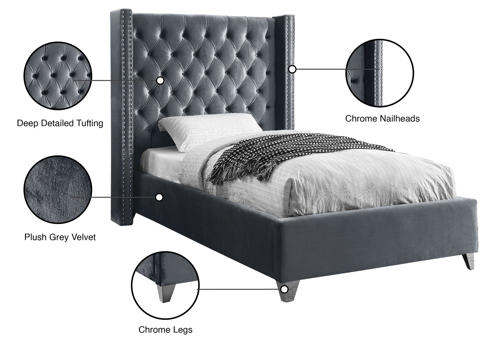 Aiden Velvet Twin Size Bed