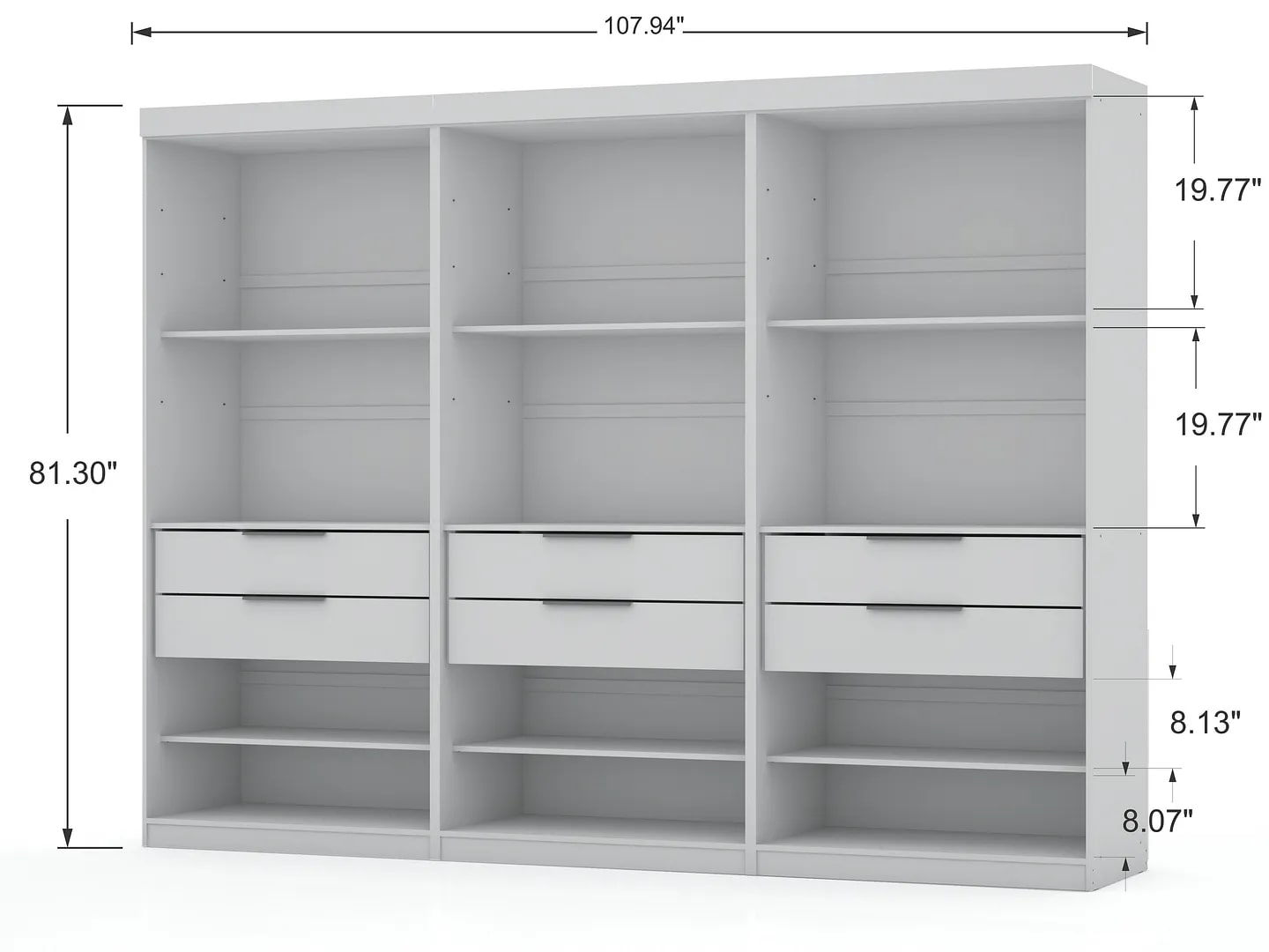 Mulberry 2.0 3 Sectional Wardrobe Closet w/6 Drawers, Set of 3