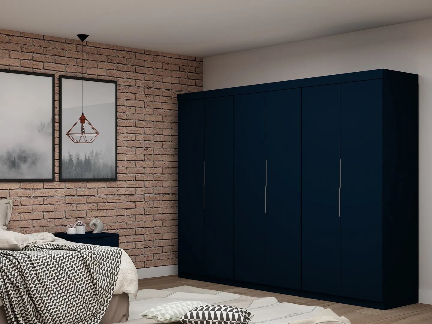 Manhattan Comfort Mulberry 3 Sectional Wardrobe w/6 Drawers, Blue