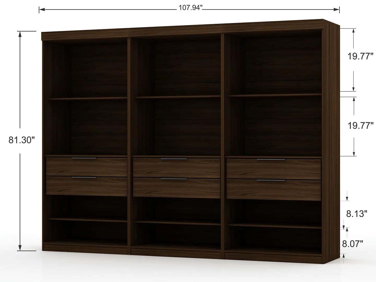 Mulberry 2.0 3 Sectional Wardrobe Closet w/6 Drawers, Set of 3 