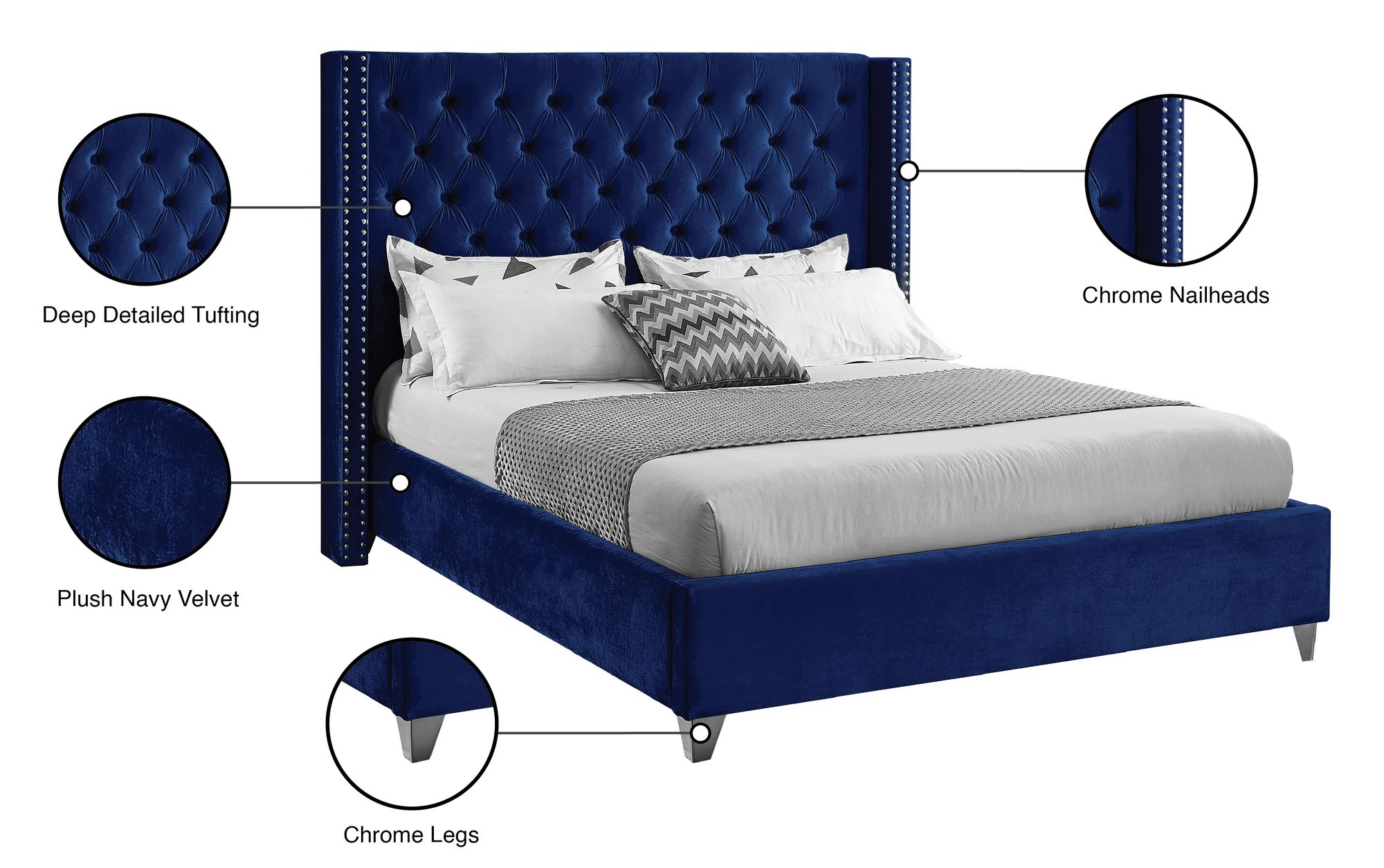 Aiden Velvet Queen Size Bed
