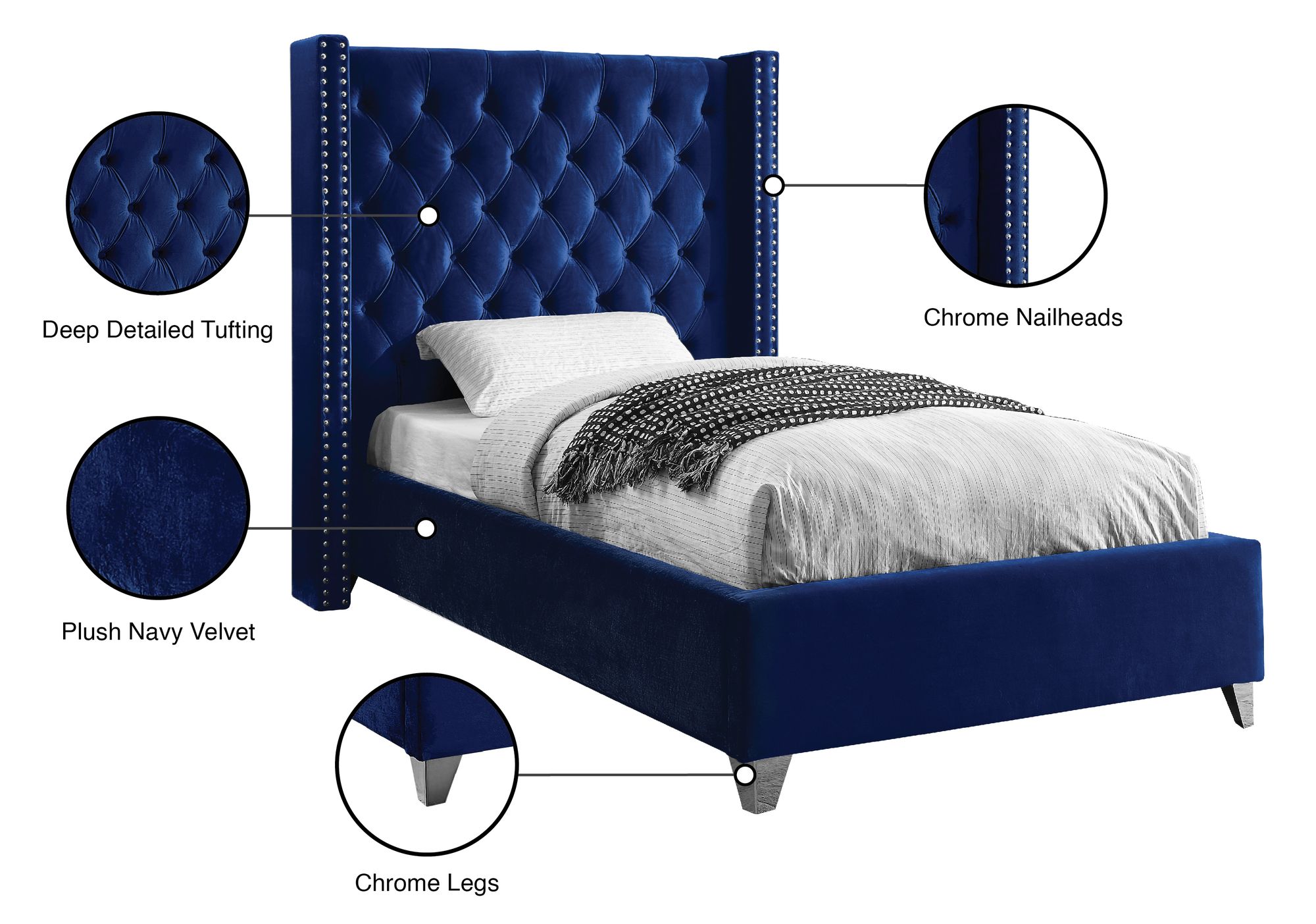 Aiden Velvet Twin Size Bed