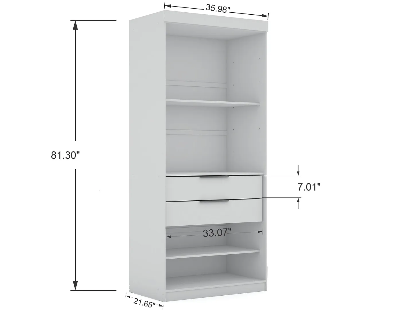 Mulberry 2.0 Semi Open 2 Sectional Wardrobe Corner Closet w/2 Drawers