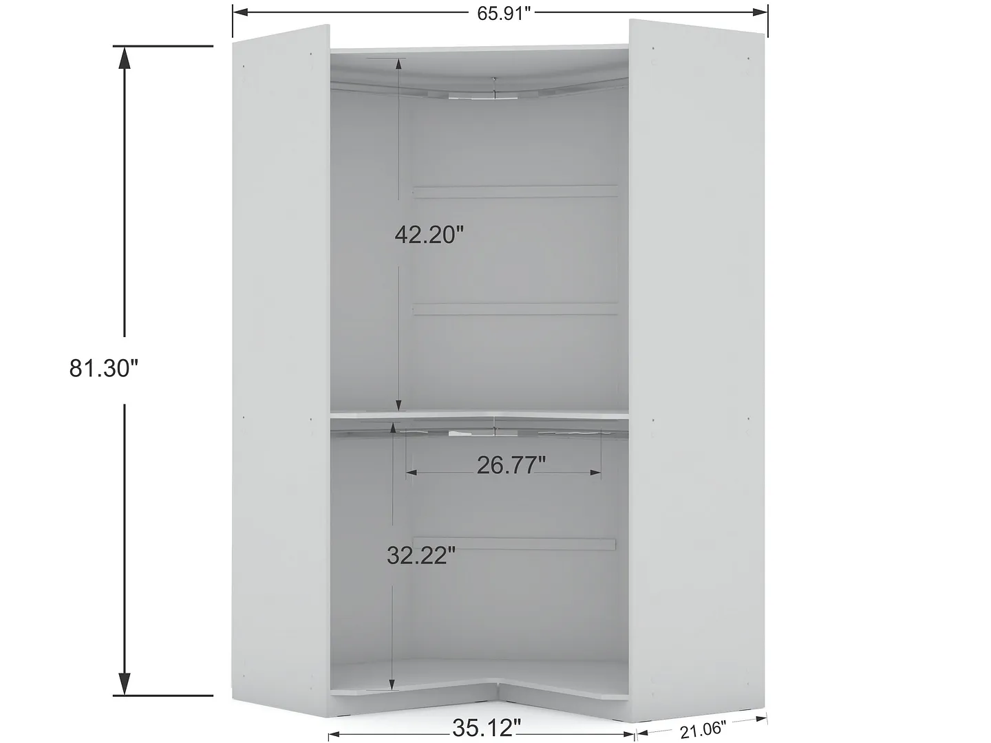 Mulberry 2.0 Semi Open 2 Sectional Wardrobe Corner Closet w/2 Drawers