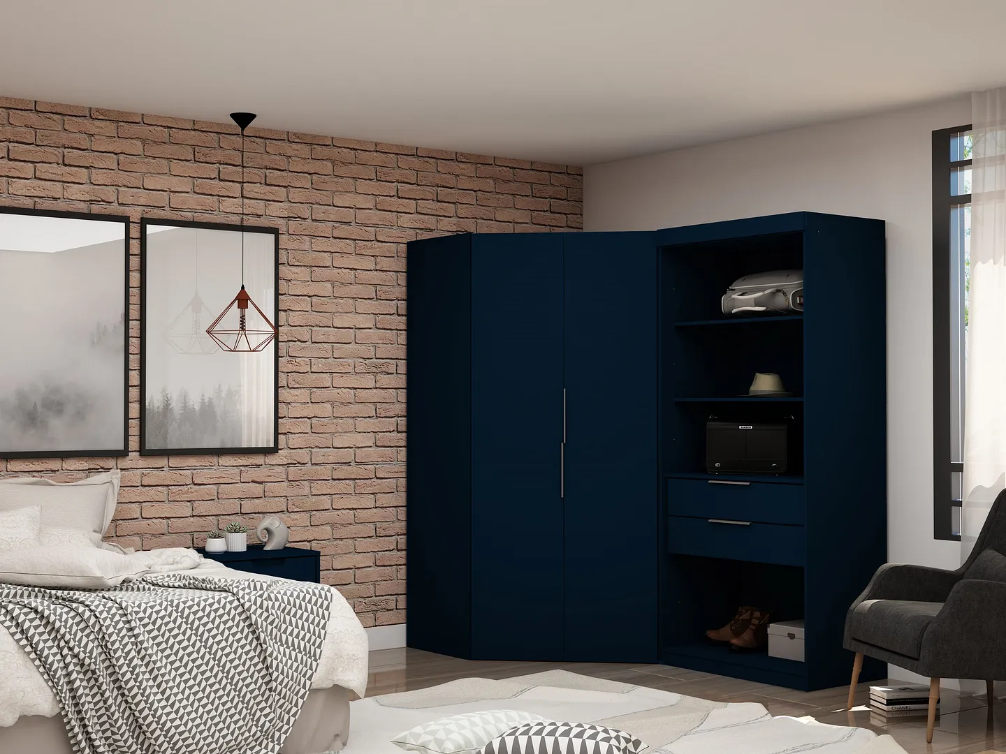 Mulberry 2.0 Semi Open 2 Sectional Wardrobe Corner Closet w/2 Drawers
