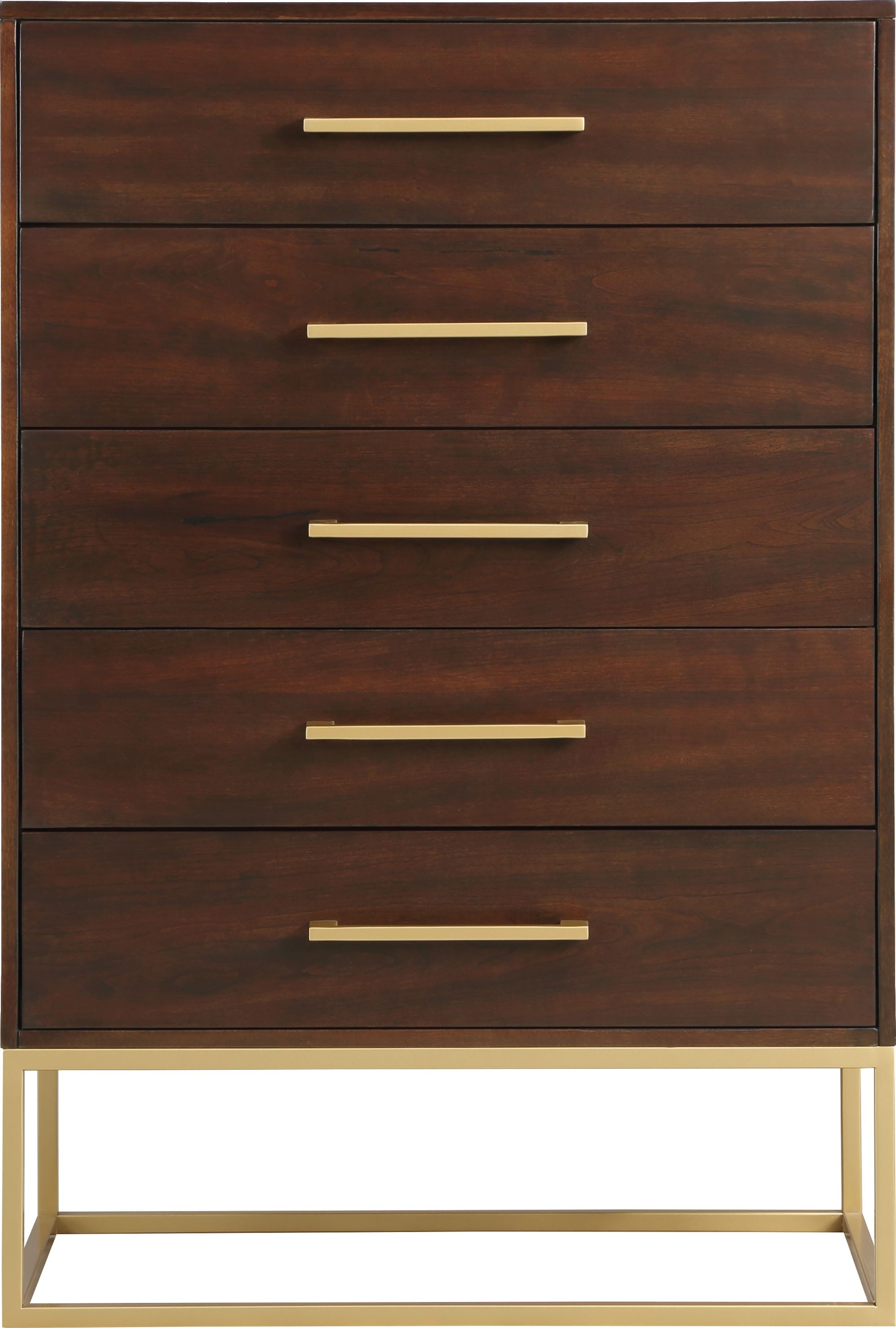Maxine 5-Drawer Wood Chest with Brushed Gold Metal Legs & Handles