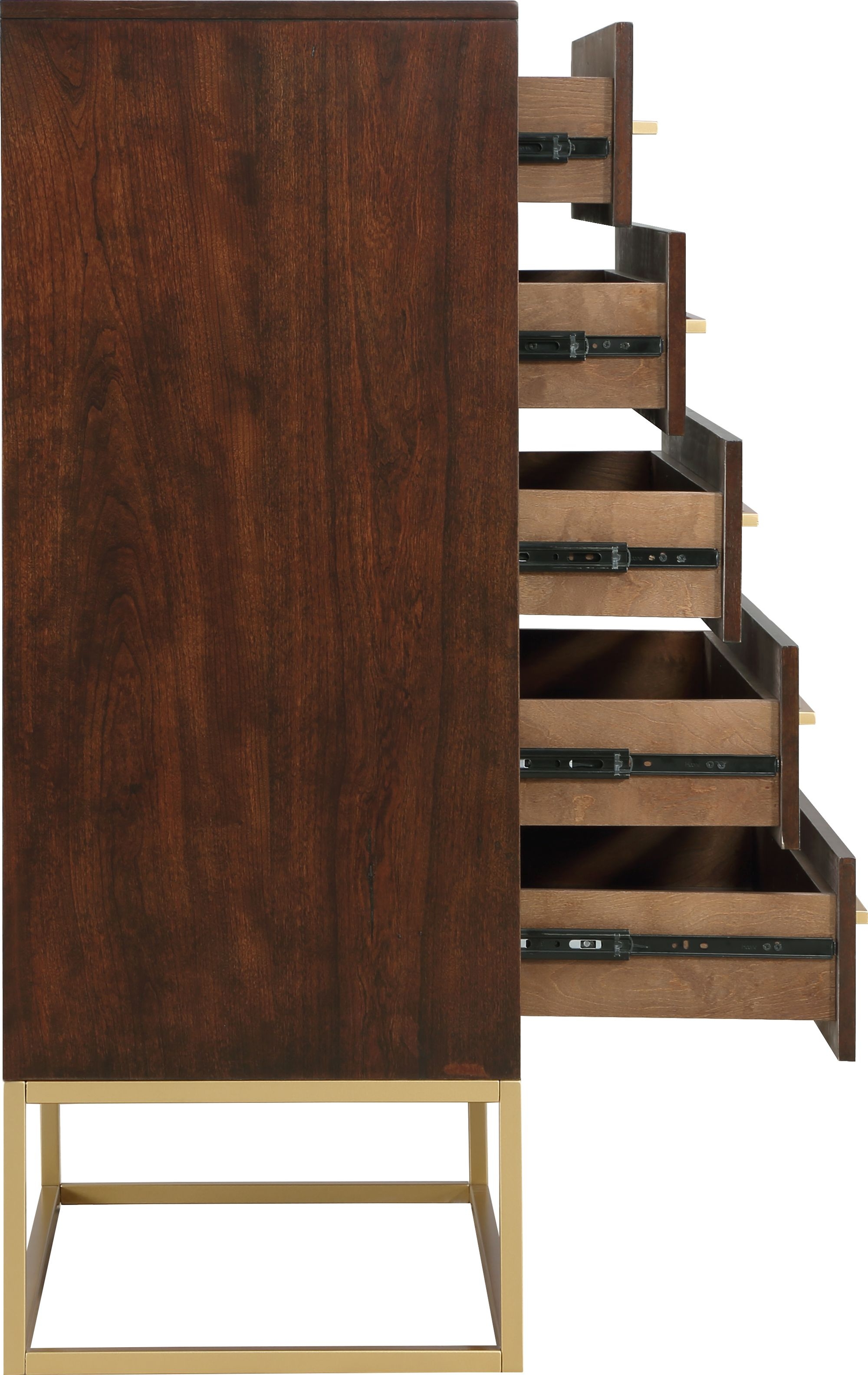 Maxine 5-Drawer Wood Chest with Brushed Gold Metal Legs & Handles