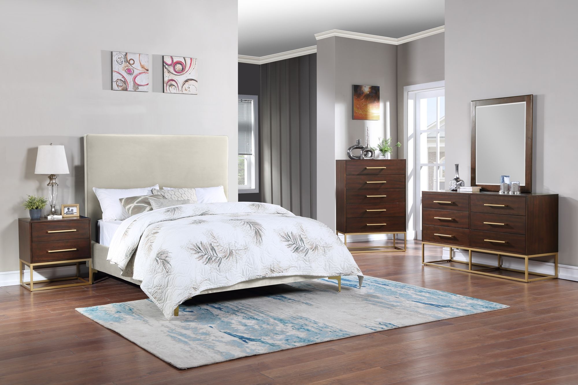 Maxine 5-Drawer Wood Chest with Brushed Gold Metal Legs & Handles