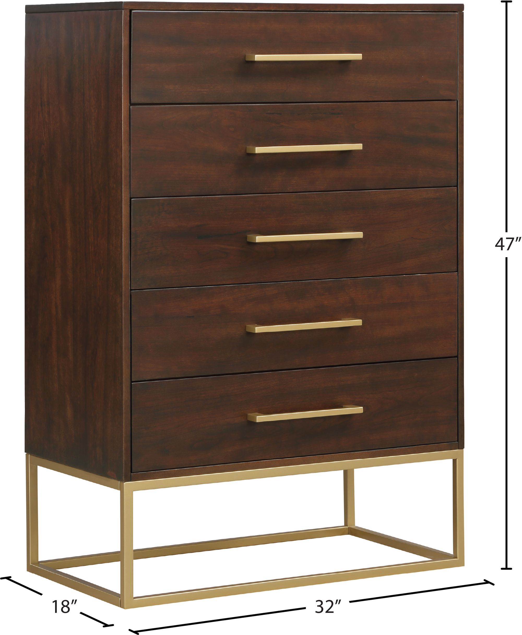 Maxine 5-Drawer Wood Chest with Brushed Gold Metal Legs & Handles