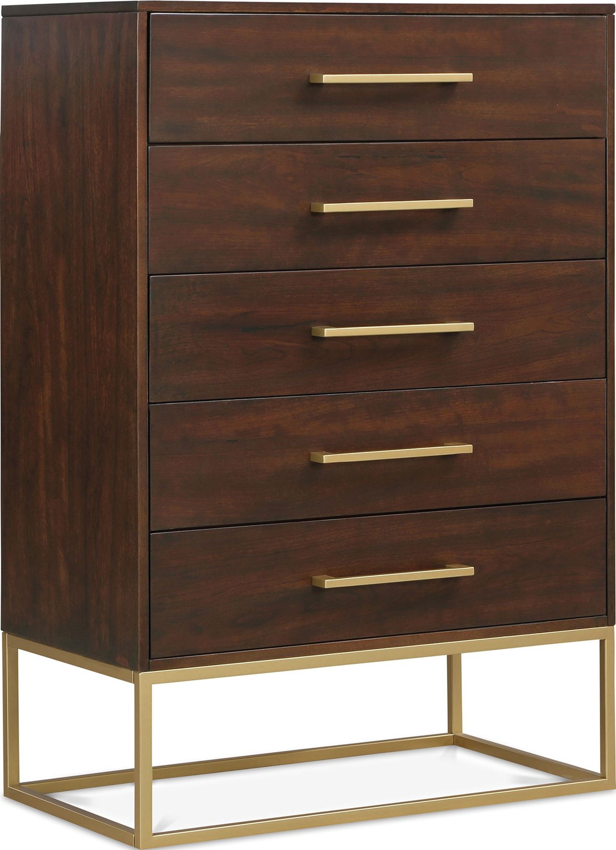 Maxine 5-Drawer Wood Chest with Brushed Gold Metal Legs & Handles